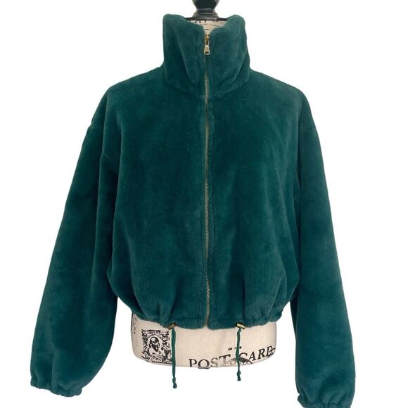 BE FORE DAWN COAT JACKET FULL ZIP  MOCK NECK SZ 8 EMERALD GREEN FAUX FUR COZY - Picture 1 of 15